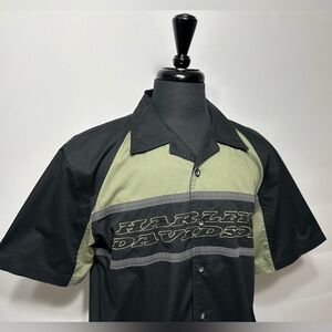 Harley Davidson Motorcycle Embroidered Willie G Skull Shop Mechanic Shirt Mens L